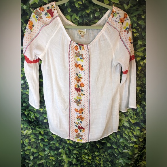 Anthropologie Fig and Flower Multicolored Embellished 3/4 Sleeve Blouse PM - Picture 4 of 14